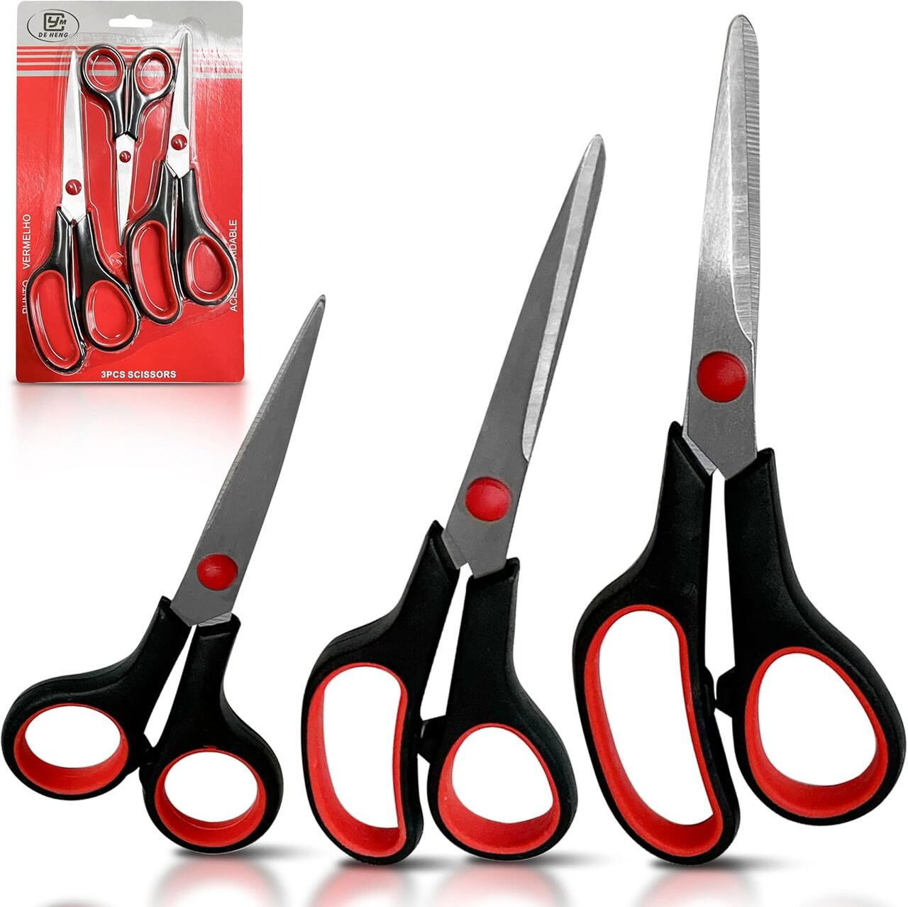 3-pack All Purpose Scissors 3 Sizes Ultra Sharp SS Blades Comfort Non-Slip Ergonomic Handle Great as Office Gifts, Home, Kitchen Shears, School, Sewing Fabrics, Crafts, And Multipurpose